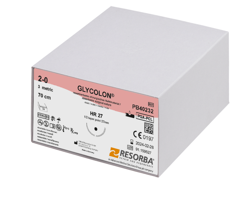 Гліколон USP2-0 фіолетовий, довжина 70см, колюча голка 27 мм, 1/2 кола